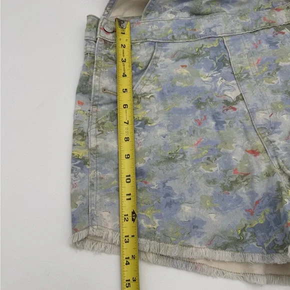 PILCRO Blue and Green Floral-Trim Denim Overall Shorts Size 30 - Picture 4 of 5